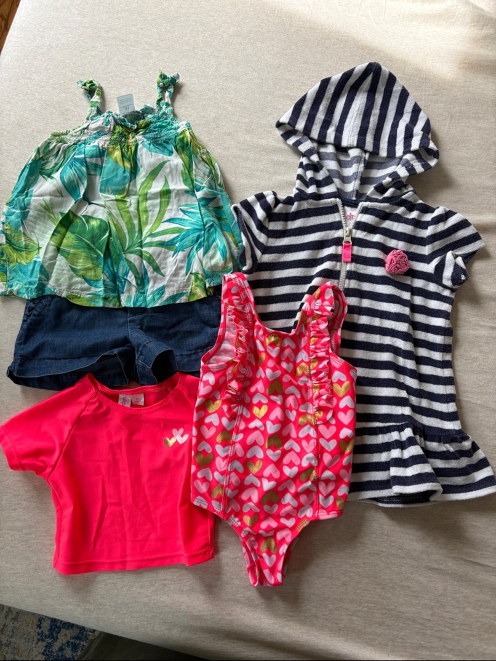 3T Girls 5pc Bundle Lightly Worn Tank Top Shorts Swimsuit Set and Cover Up